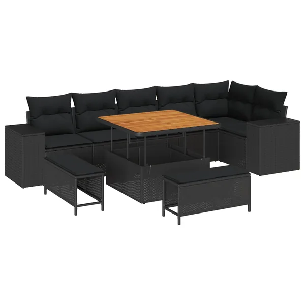Ensemble de canapé de jardin avec coussin 9 pcs Noir polyrotin
