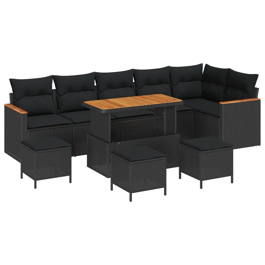Ensemble de canapé de jardin 10 pcs Noir Poly rotin - 2
