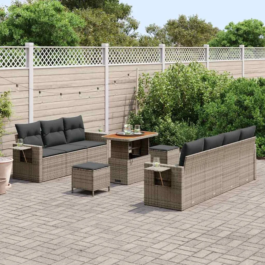 Ensemble de canapé de jardin 10 pcs Gris polyrotin - 3