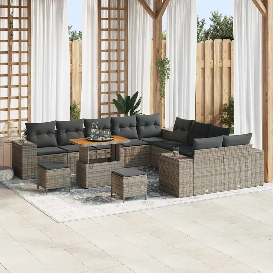Ensemble de canapé de jardin avec coussin 13 pcs Gris polyrotin
