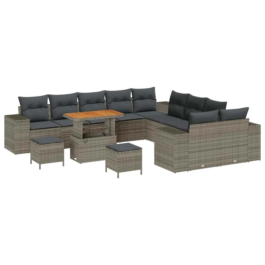 Ensemble de canapé de jardin avec coussin 13 pcs Gris polyrotin - 2