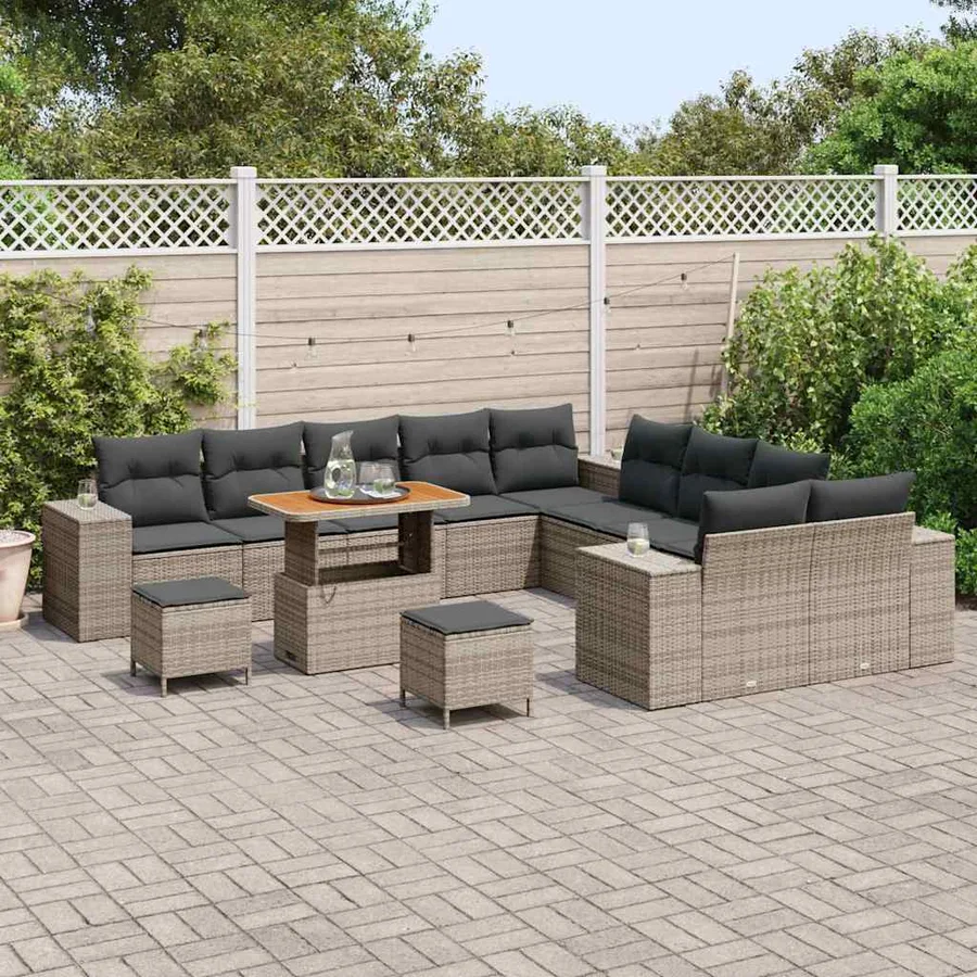 Ensemble de canapé de jardin avec coussin 13 pcs Gris polyrotin - 3