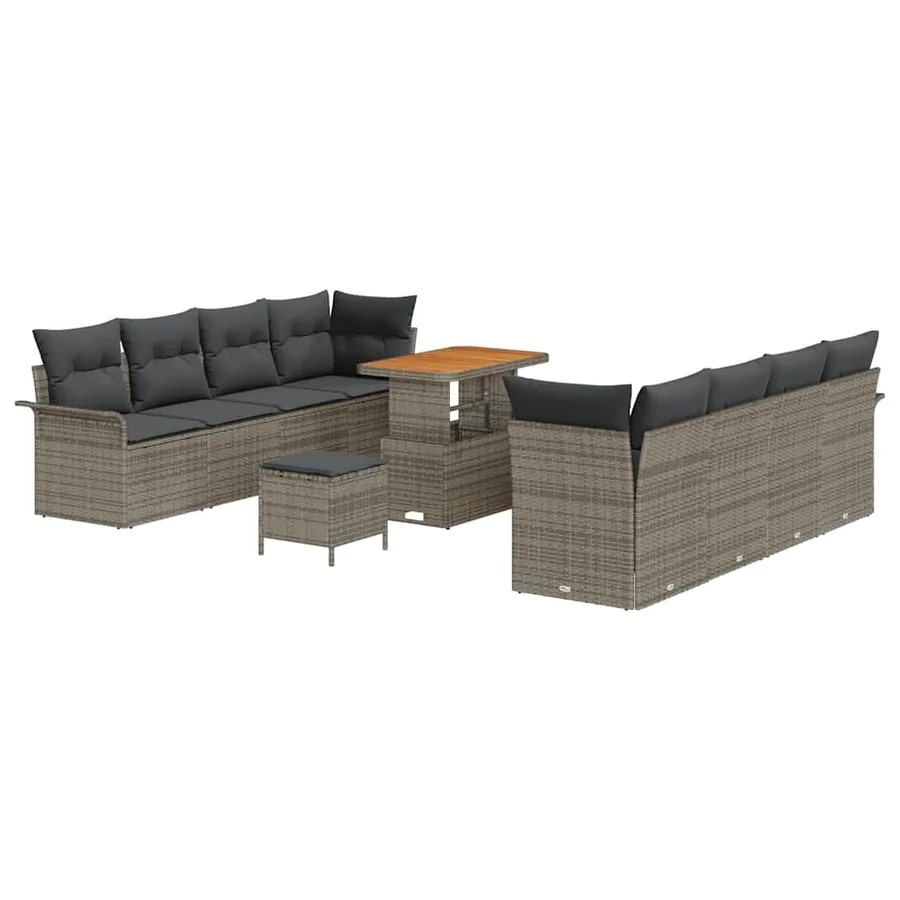 Ensemble de canapé de jardin avec coussin 11 pcs Gris polyrotin - 2