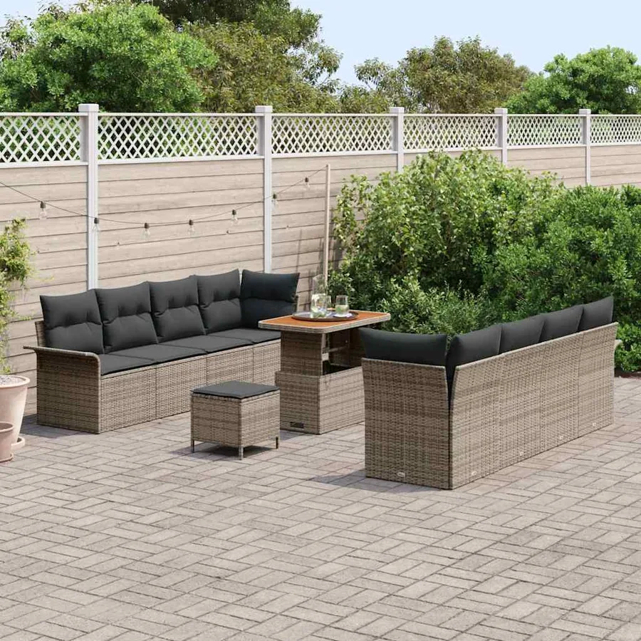 Ensemble de canapé de jardin avec coussin 11 pcs Gris polyrotin - 3