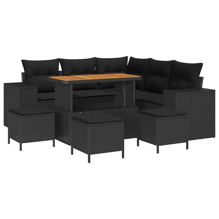 Ensemble de canapé de jardin avec coussin 9 pcs Noir polyrotin - 2
