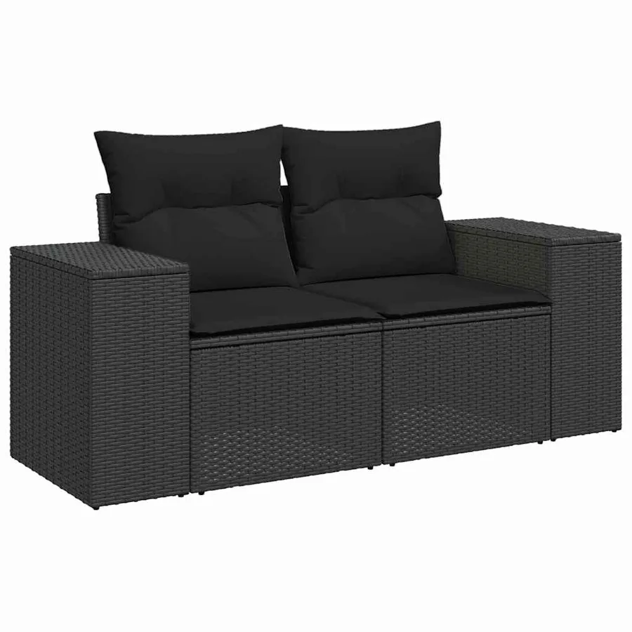 Ensemble de canapé de jardin avec coussin 9 pcs Noir polyrotin - 4