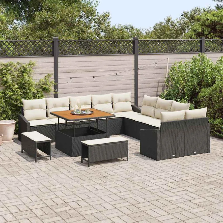 Ensemble de canapé de jardin 13 pcs Noir Poly rotin - 3