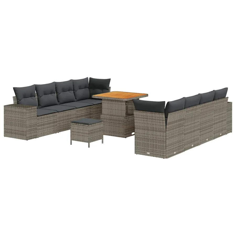 Ensemble de canapé de jardin avec coussin 11 pcs Gris polyrotin - 2