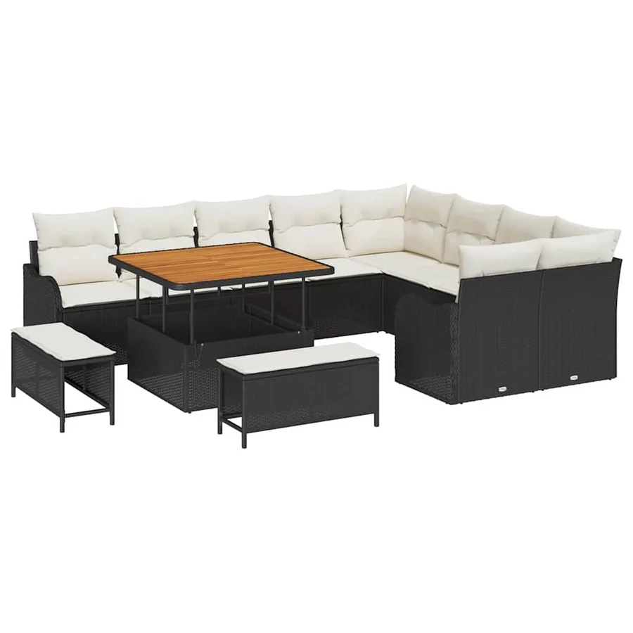 Ensemble de canapé de jardin avec coussin 12 pcs Noir polyrotin - 2