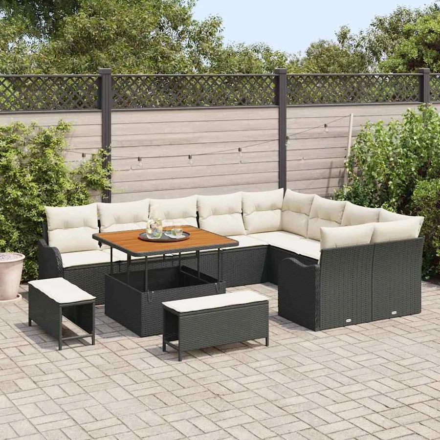 Ensemble de canapé de jardin avec coussin 12 pcs Noir polyrotin - 3