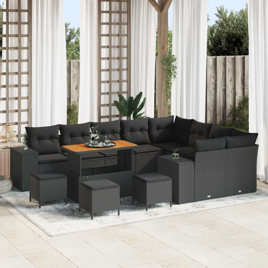 Ensemble de canapé de jardin avec coussin 13 pcs Noir polyrotin