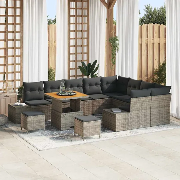 Ensemble de canapé de jardin 12 pcs Gris Poly rotin
