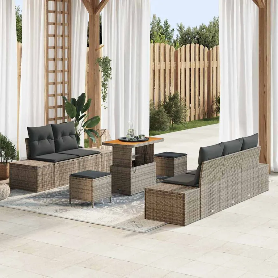 Ensemble de canapé de jardin avec coussin 8 pcs Gris Poly rotin