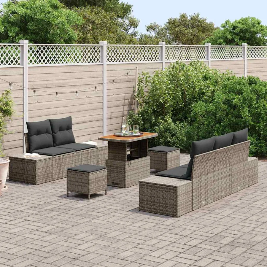 Ensemble de canapé de jardin avec coussin 8 pcs Gris Poly rotin - 3