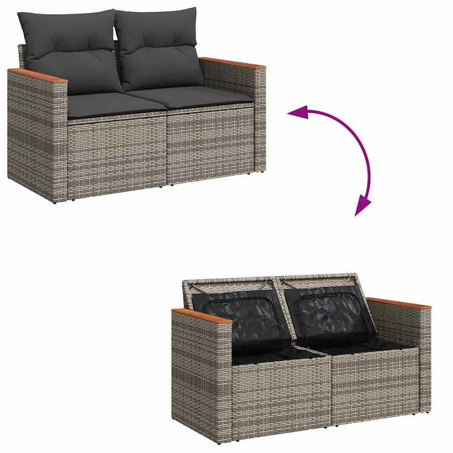 Ensemble de canapé de jardin 12 pcs Gris Poly Rattan - 12