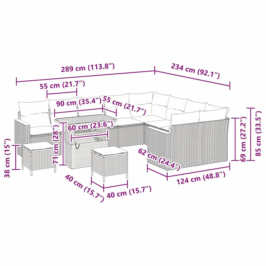 Ensemble de canapé de jardin 12 pcs Gris Poly Rattan - 18