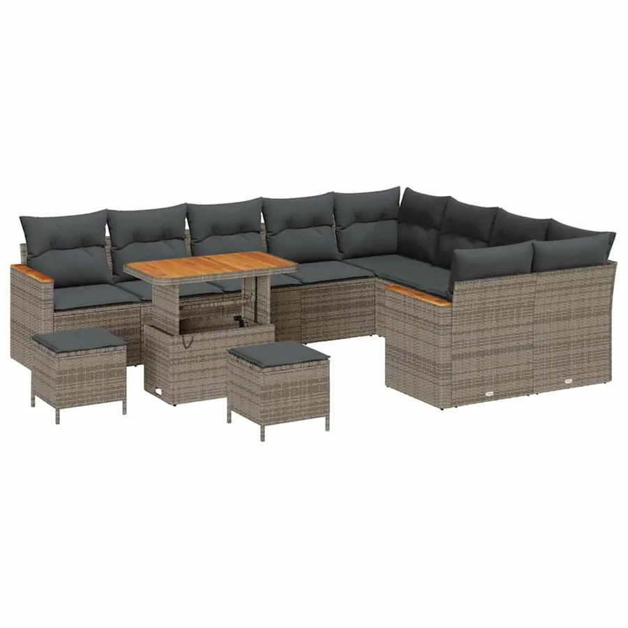 Ensemble de canapé de jardin 12 pcs Gris Poly Rattan - 2