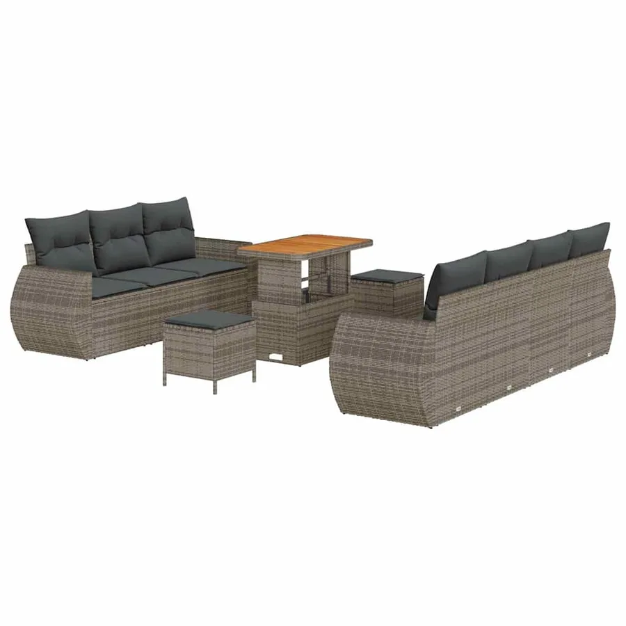 Ensemble de canapé de jardin avec coussin 10 pcs Gris polyrotin - 2