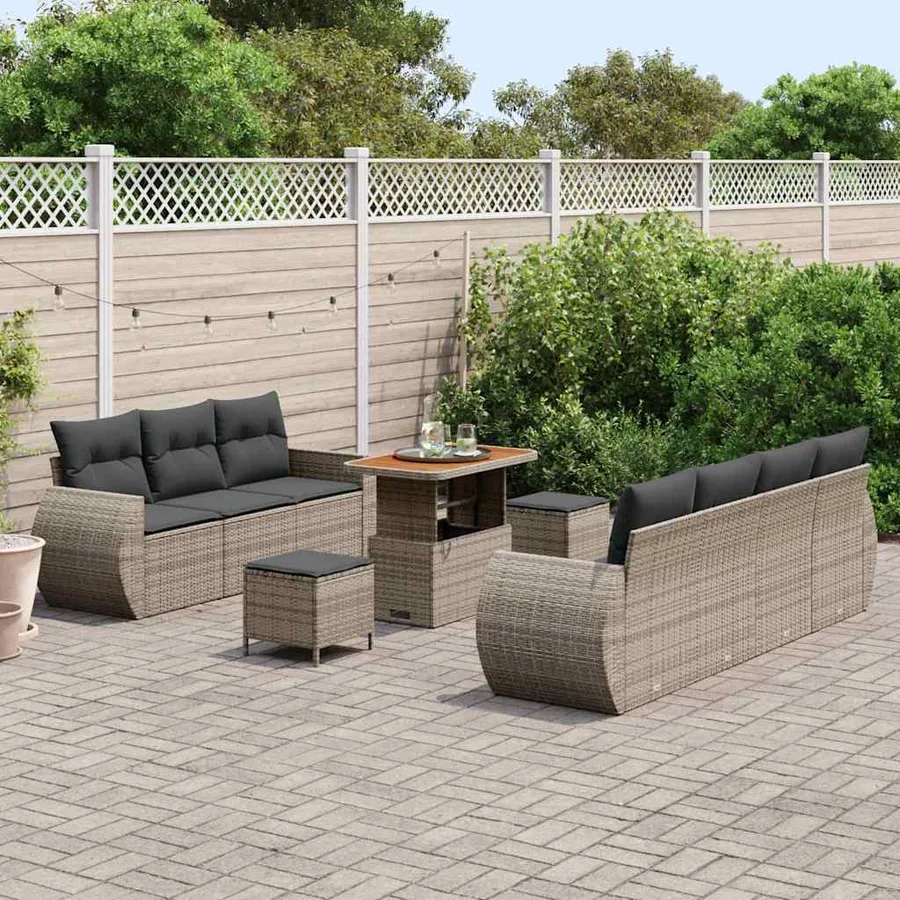 Ensemble de canapé de jardin avec coussin 10 pcs Gris polyrotin - 3