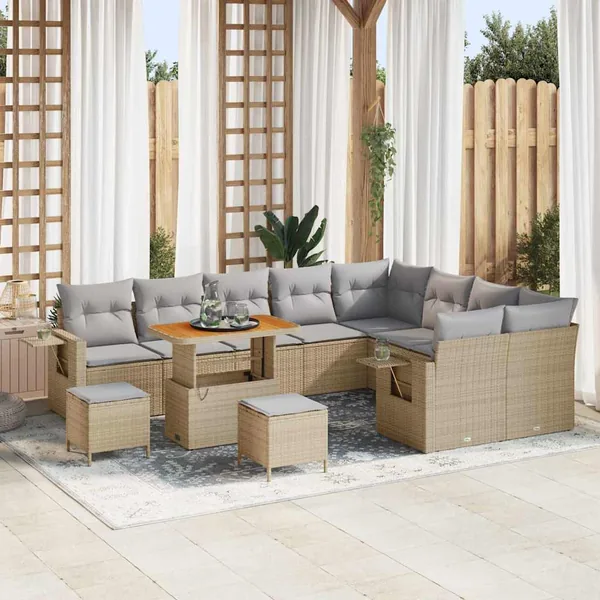 Ensemble de canapé de jardin 12 pcs Beige polyrotin