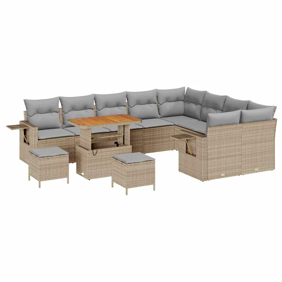 Ensemble de canapé de jardin 12 pcs Beige polyrotin - 2