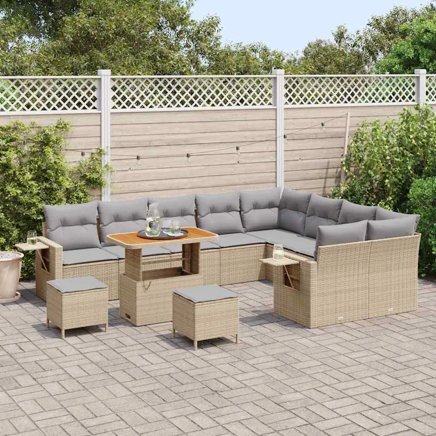Ensemble de canapé de jardin 12 pcs Beige polyrotin - 3