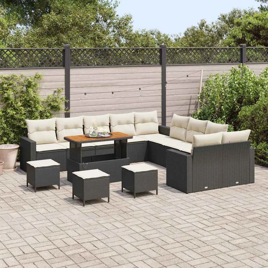 Ensemble de canapé de jardin 14 pcs Noir polyrotin - 3