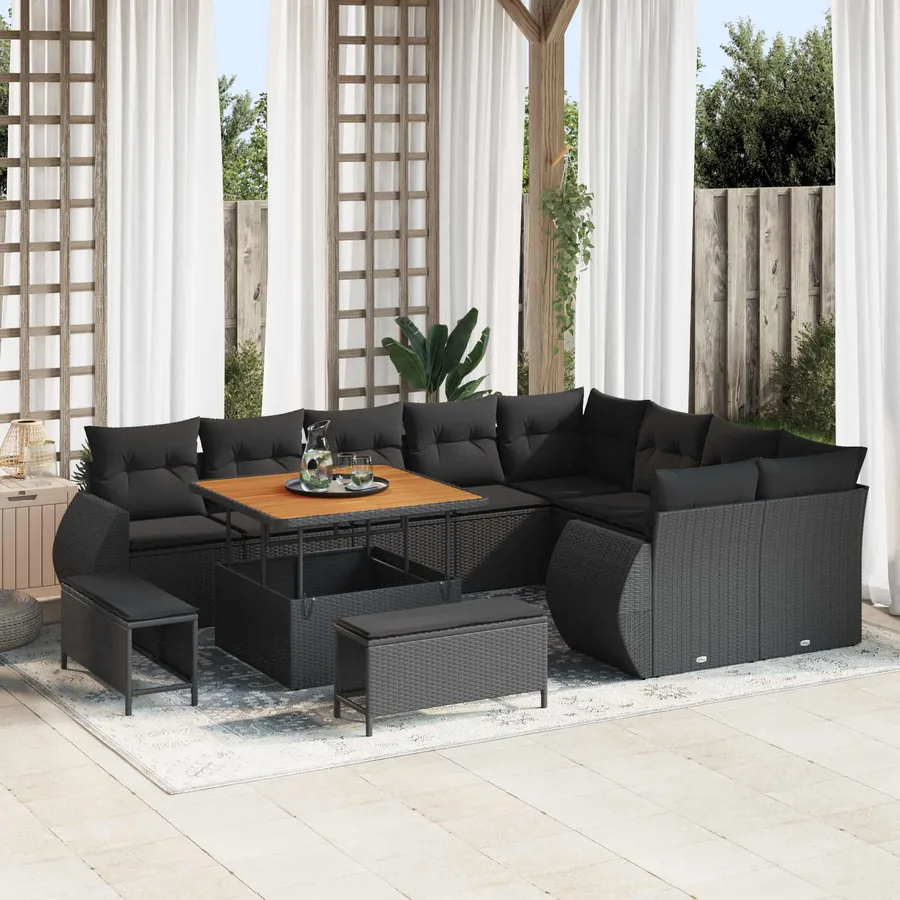 Ensemble de canapé de jardin 12 pcs Noir polyrotin