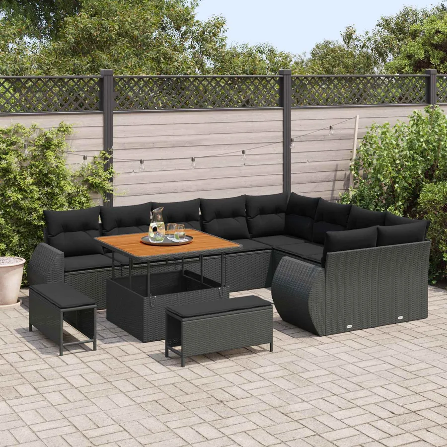 Ensemble de canapé de jardin 12 pcs Noir polyrotin - 3