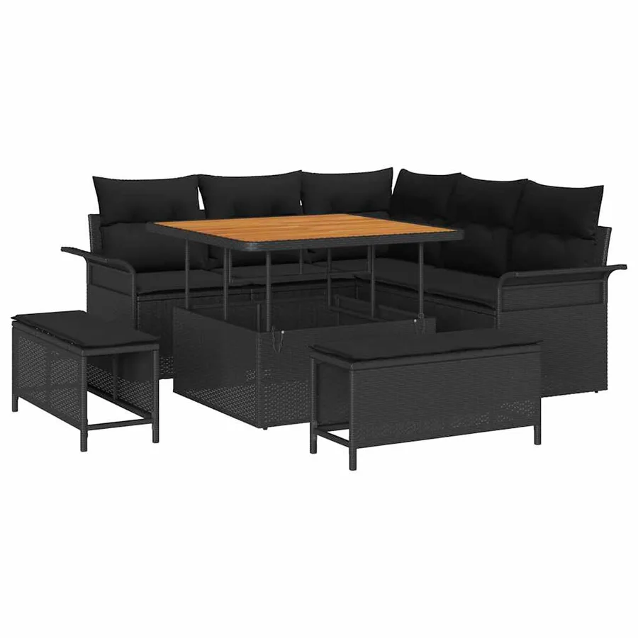 Ensemble de canapé de jardin avec coussin 8 pcs Noir polyrotin - 2