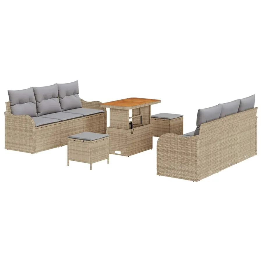 Ensemble de canapé de jardin avec coussin 9 pcs Beige polyrotin - 2