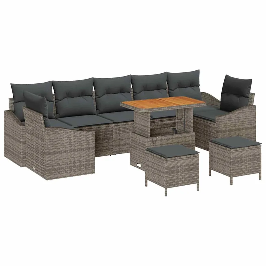 Ensemble de canapé de jardin avec coussin 10 pcs Gris polyrotin - 2