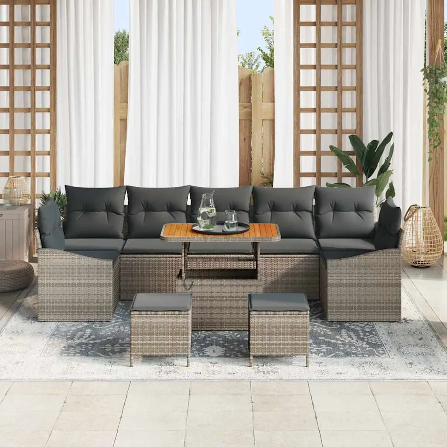 Ensemble de canapé de jardin avec coussin 10 pcs Gris polyrotin - 3