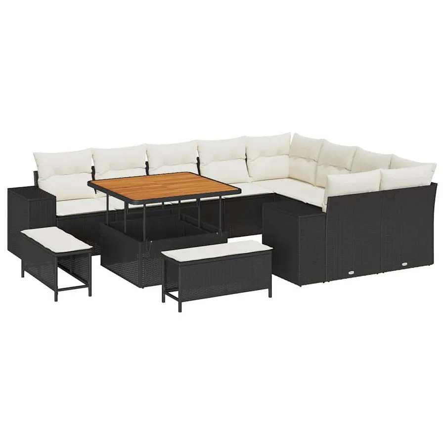 Ensemble de canapé de jardin avec coussin 12 pcs Noir polyrotin - 2