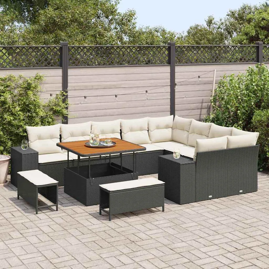 Ensemble de canapé de jardin avec coussin 12 pcs Noir polyrotin - 3
