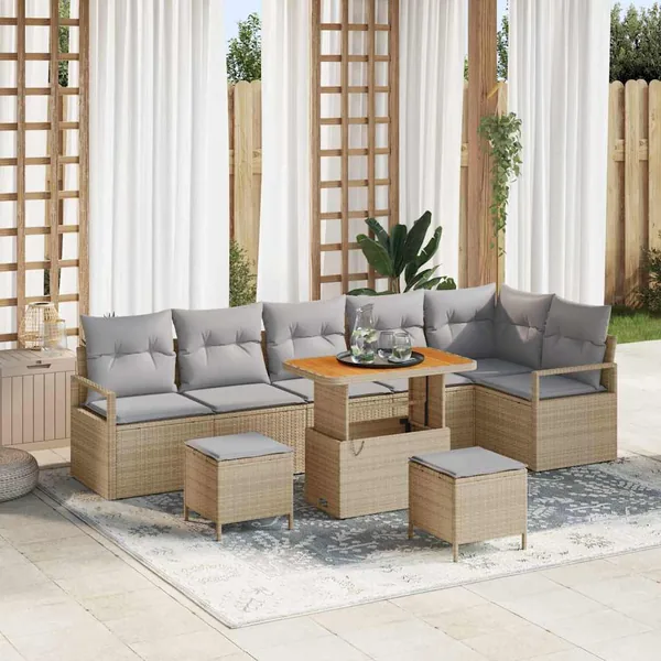 Ensemble de canapé de jardin 9 pcs Beige Poly rotin