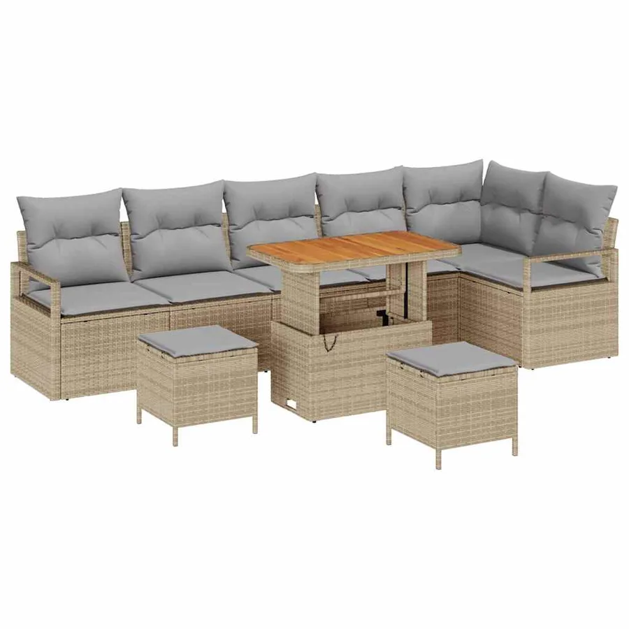 Ensemble de canapé de jardin 9 pcs Beige Poly rotin - 2