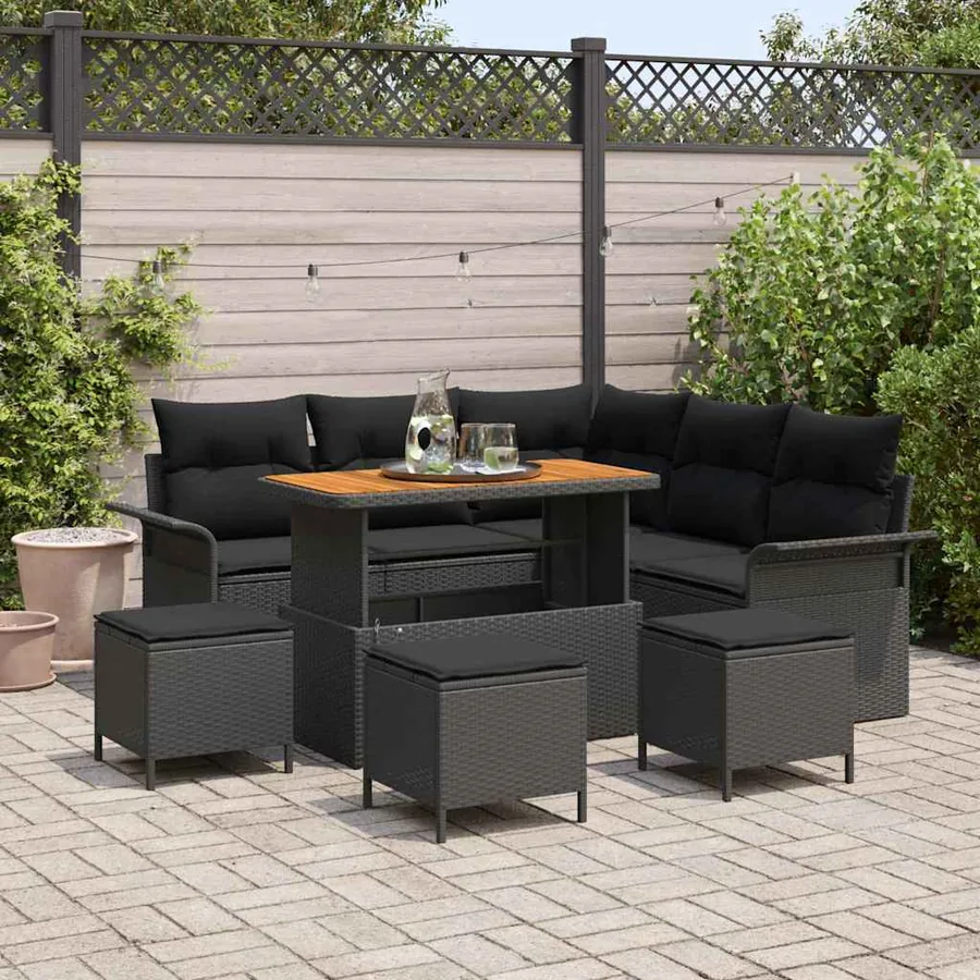 Ensemble de canapé de jardin avec coussin 9 pcs Noir polyrotin