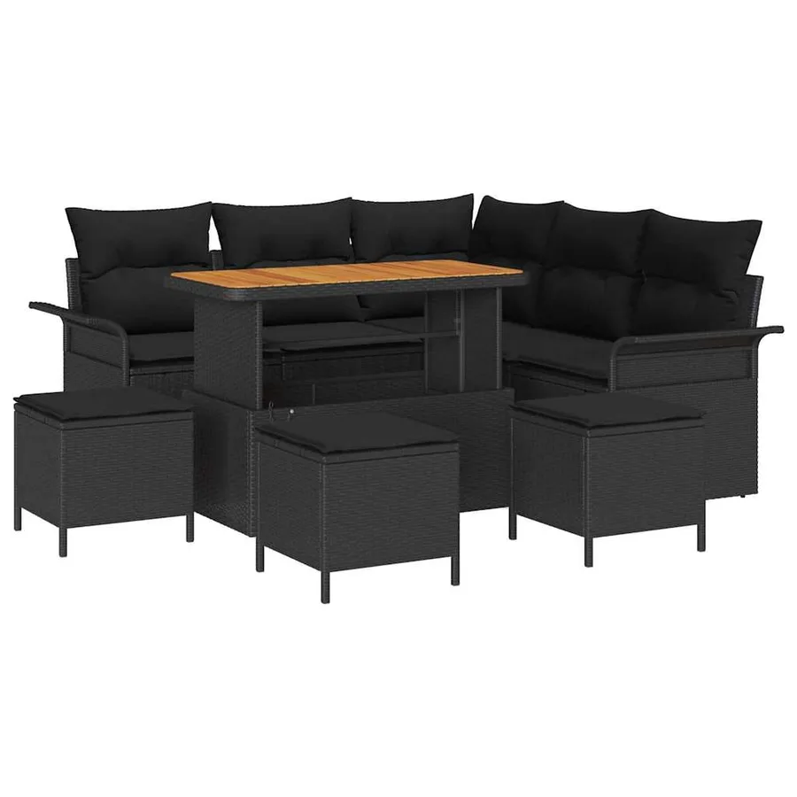 Ensemble de canapé de jardin avec coussin 9 pcs Noir polyrotin - 2