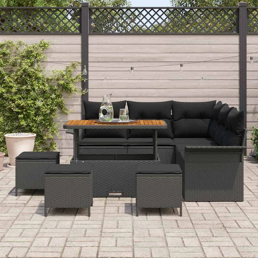 Ensemble de canapé de jardin avec coussin 9 pcs Noir polyrotin - 3