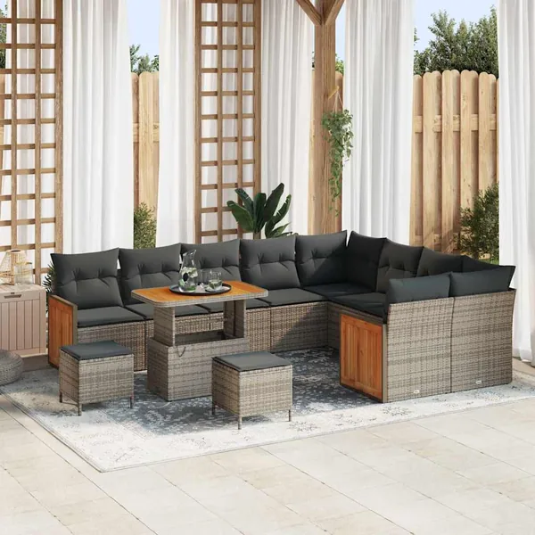 Ensemble de canapé de jardin avec coussin 13 pcs Gris polyrotin