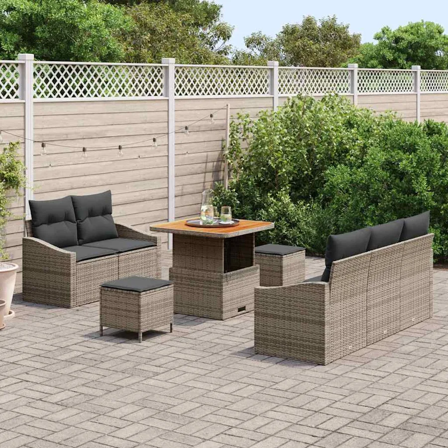 Ensemble de canapé de jardin avec coussin 8 pcs Gris polyrotin - 3