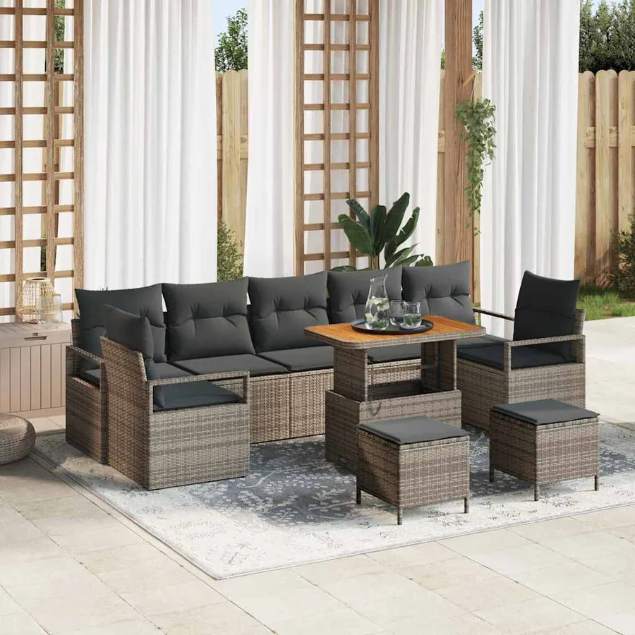 Ensemble de canapé de jardin avec coussin 10 pcs Gris polyrotin