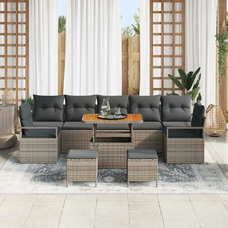 Ensemble de canapé de jardin avec coussin 10 pcs Gris polyrotin - 3