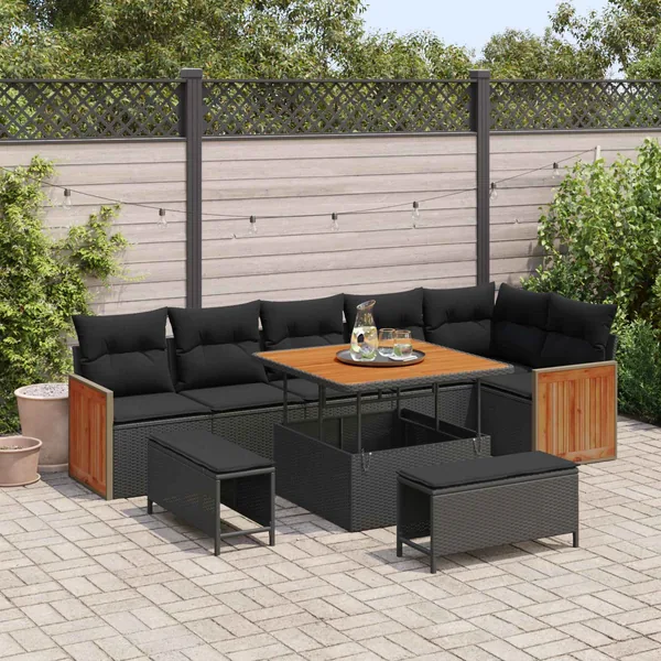 Ensemble de canapé de jardin avec coussin 11 pcs Noir polyrotin