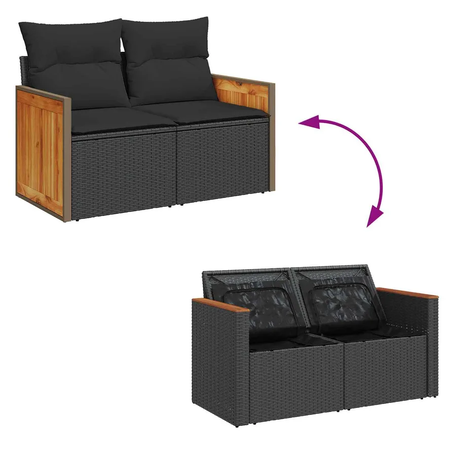 Ensemble de canapé de jardin avec coussin 11 pcs Noir polyrotin - 12