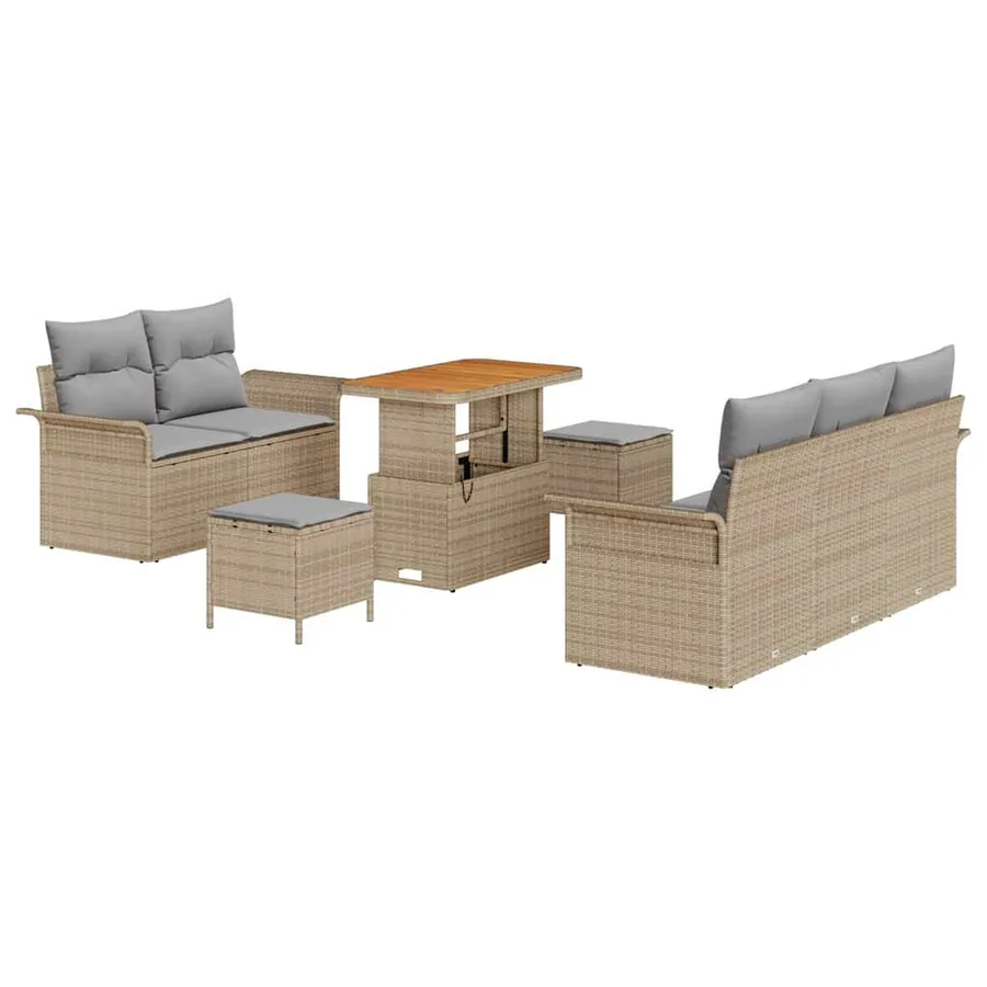 Ensemble de canapé de jardin avec coussin 8 pcs Beige polyrotin - 2