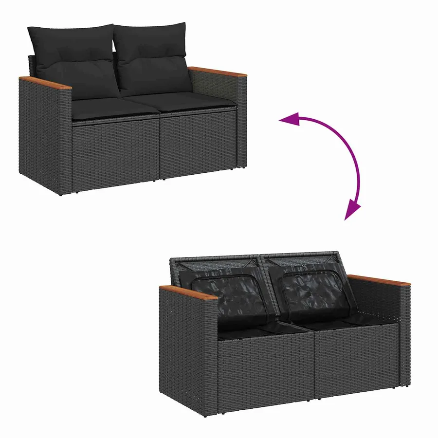 Ensemble de canapé de jardin avec coussin 9 pcs Noir Poly rotin - 12