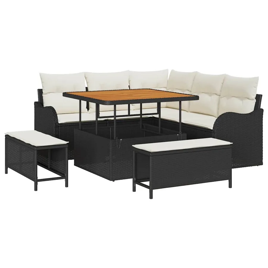 Ensemble de canapé de jardin avec coussin 8 pcs Noir polyrotin - 2
