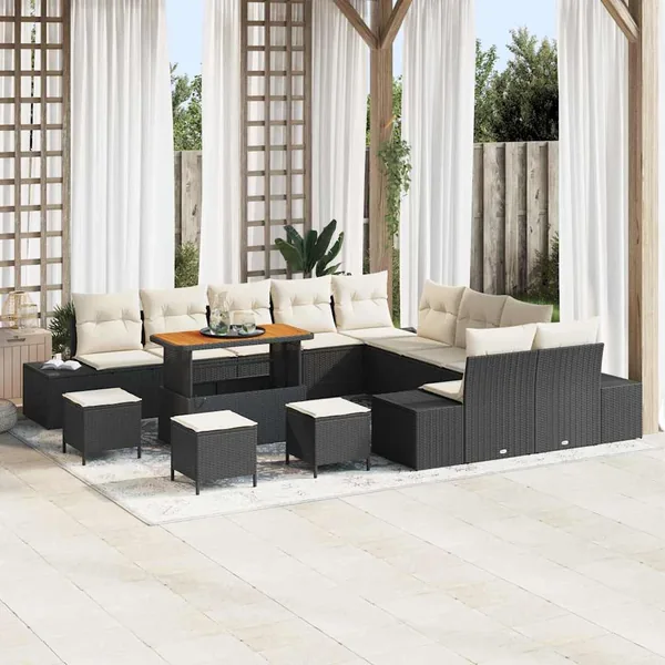 Ensemble de canapé de jardin 14 pcs Noir Poly rotin